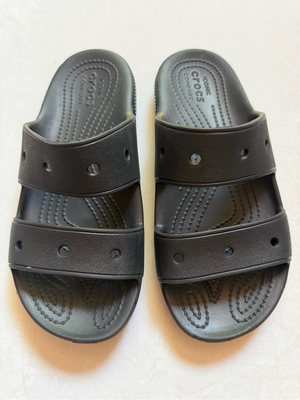 CROCS Black Double-Strap Slide Sandals Iconic Comfort Pool Beach M5 W7 Summer